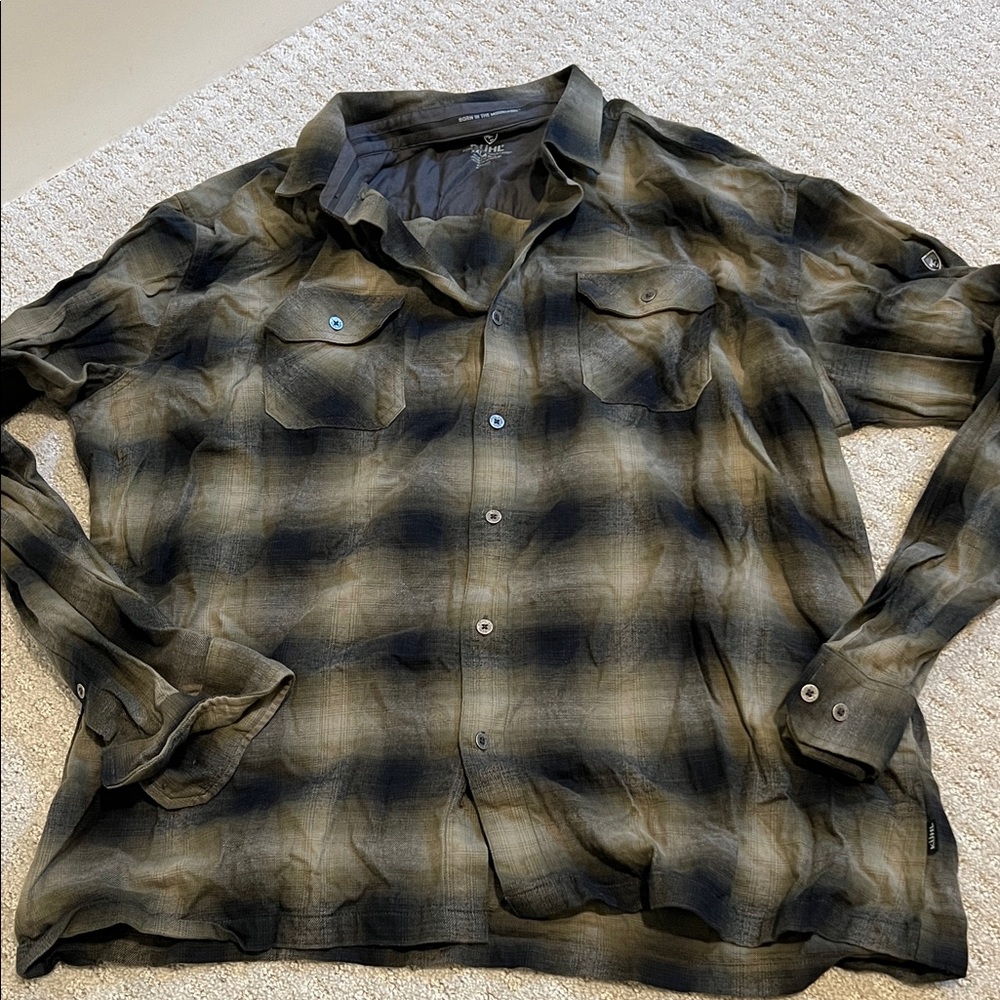Kuhl Men's Casual Button Down Shirt - Black and Tan Plaid